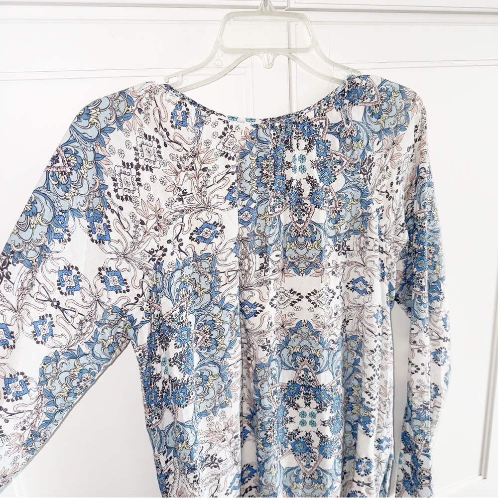 Lovestitch Boho Popover Peasant Blouse Blue/Pink Cottagecore Bohemian Sz Medium - Picture 9 of 10